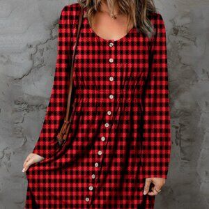 NWT Double Take Full Size Plaid Round Neck Long Sleeve Magic Dress